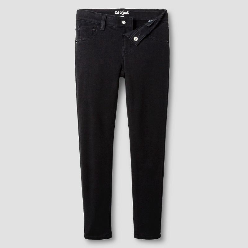 slide 3 of 4, Girls' Mid-Rise Soft Knit Jeggings - Cat & Jack™ Black XL: Adjustable Waist, Stretch Fabric, 1 ct