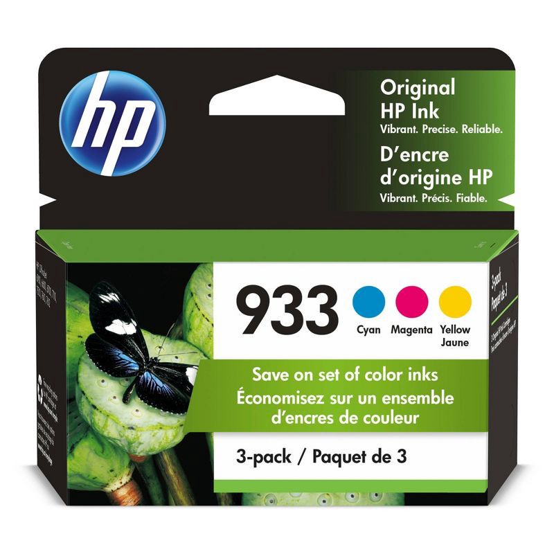 slide 1 of 12, HP Inc. HP 933 C/M/Y 3pk Ink Cartridges - Cyan, Magenta, Yellow (N9H56FN#140), 3 ct
