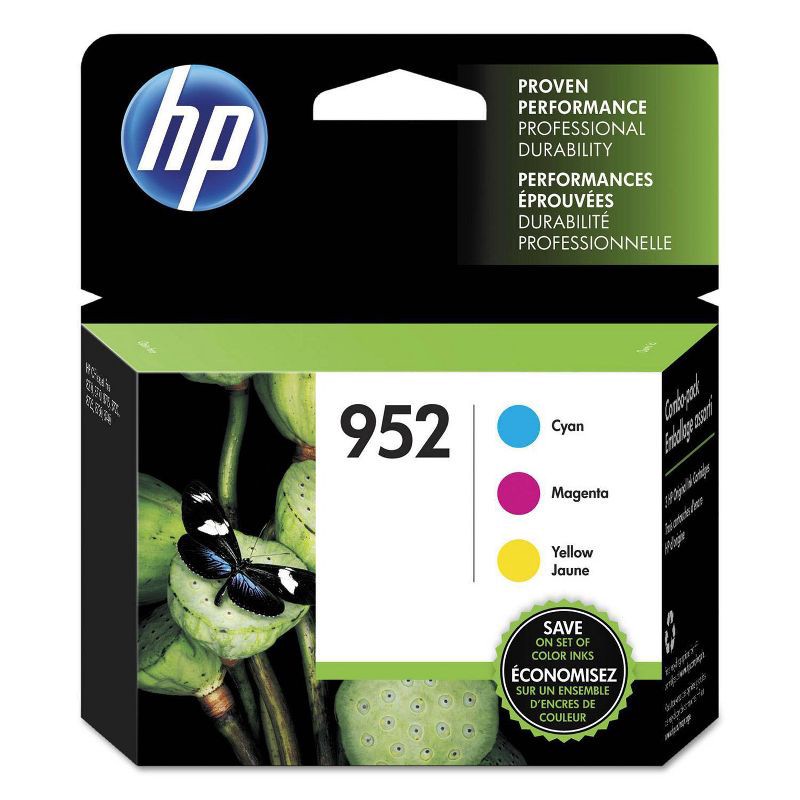 slide 1 of 16, HP Inc. HP 952 C/M/Y 3pk Ink Cartridge - Cyan, Magenta, Yellow (N9K27AN#140), 3 ct