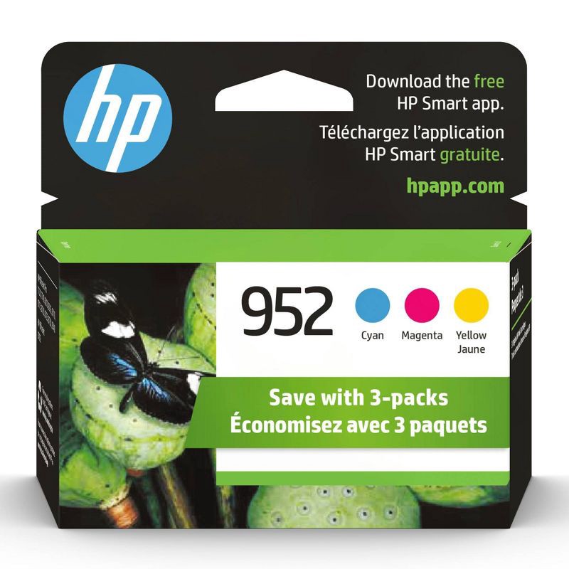 slide 1 of 6, HP Inc. HP 952 C/M/Y 3pk Ink Cartridge - Cyan, Magenta, Yellow (N9K27AN#140), 3 ct