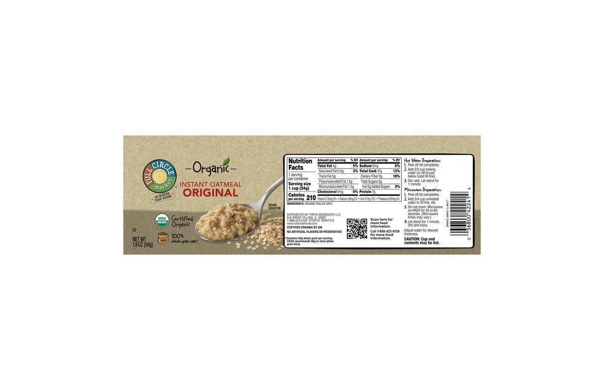 slide 13 of 16, Full Circle Market Organic Instant Original Oatmeal 1.9 oz, 1.9 oz