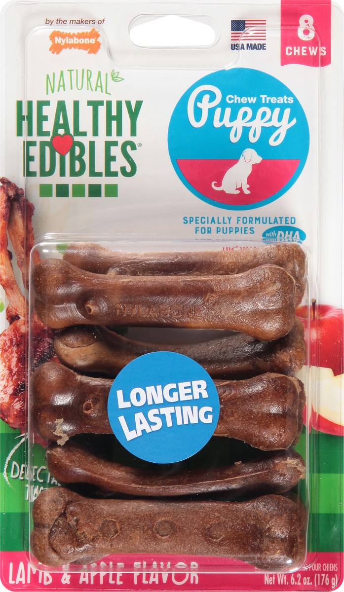 slide 3 of 10, Nylabone Healthy Edibles Puppy Animal-Shaped Lamb & Apple Dog Chew Treats X-Small/Petite - Up to 15 lbs.(8 Count), 8 ct