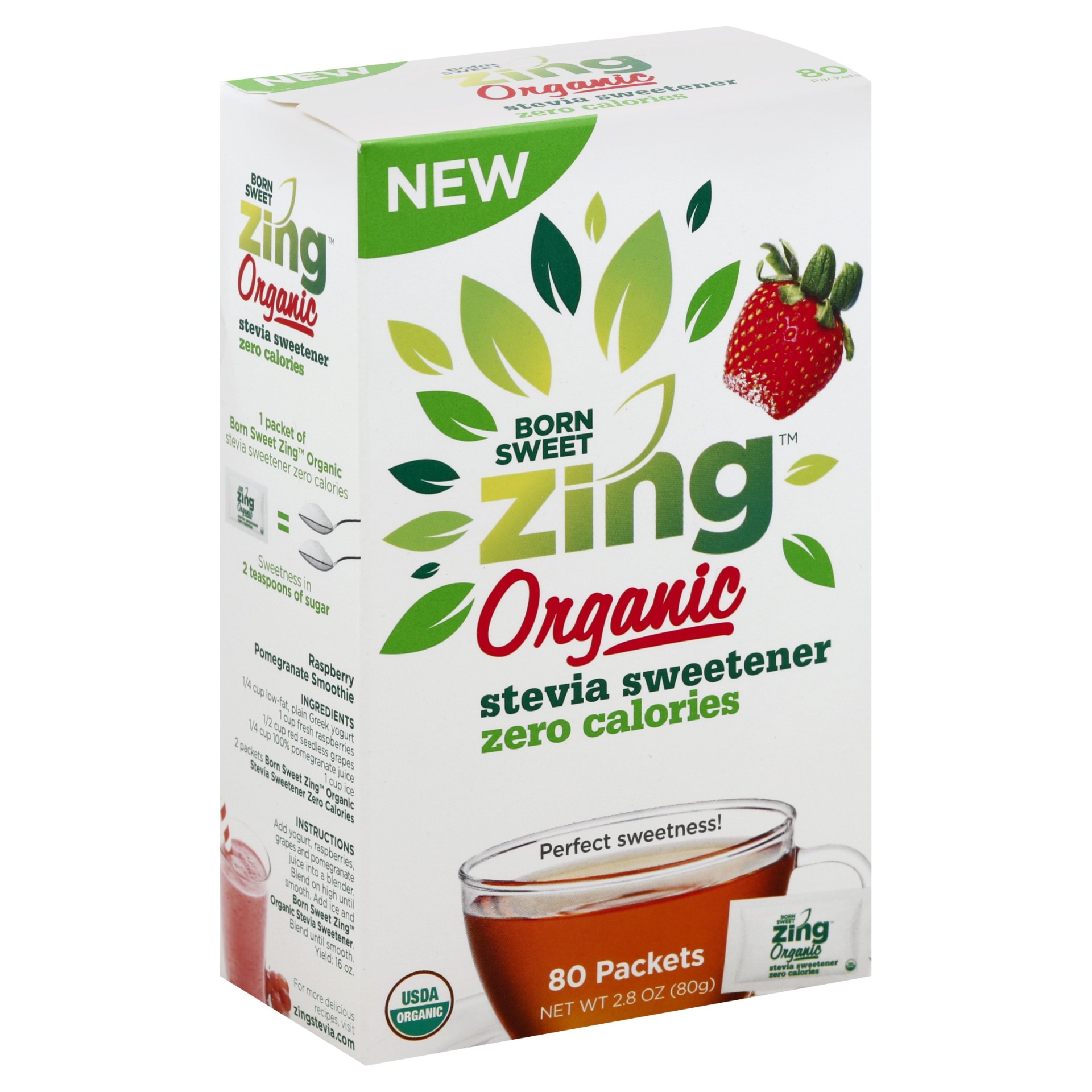 slide 1 of 1, Zing Organic Stevia Sweetener, 80 ct