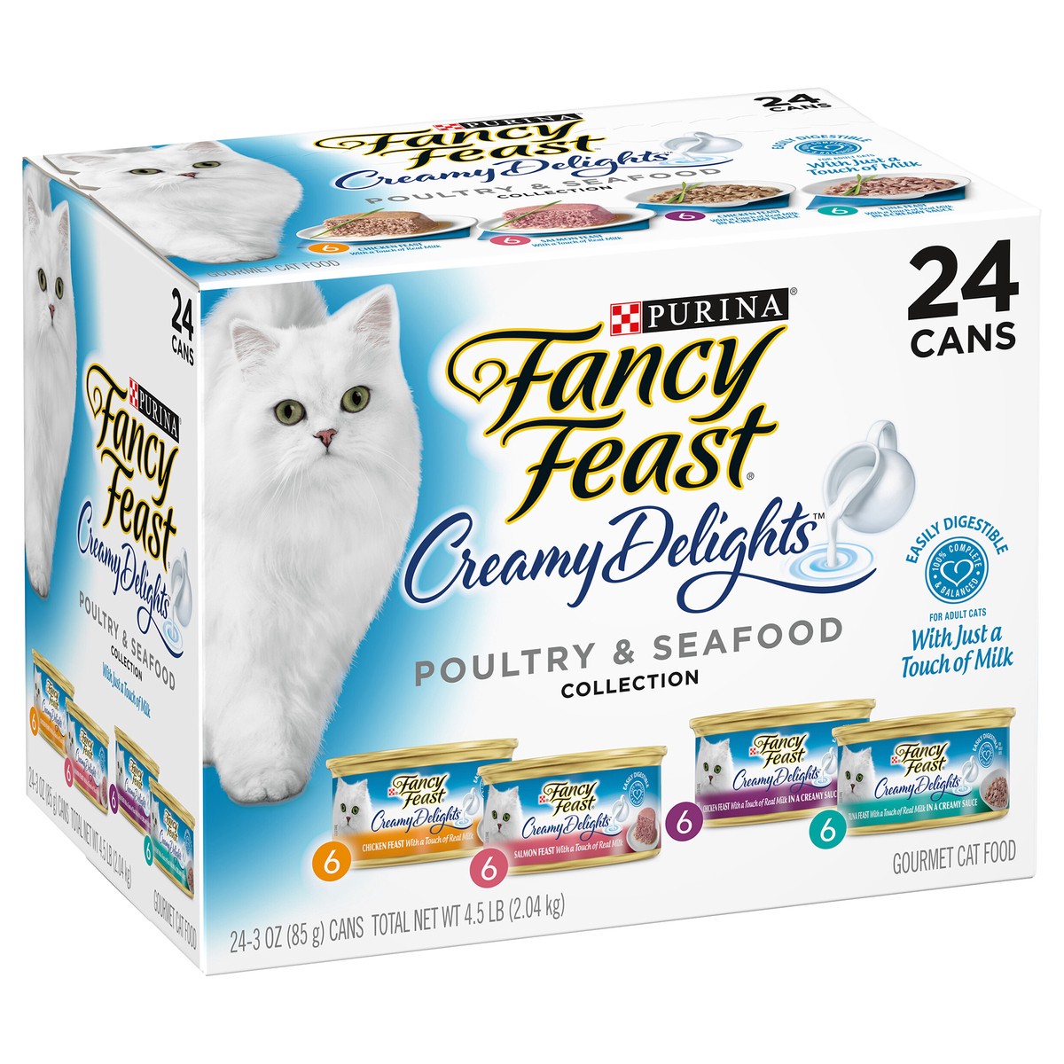 slide 5 of 9, Fancy Feast Purina Fancy Feast Wet Cat Food Variety Pack, Creamy Delights Poultry & Seafood Collection, 24 ct