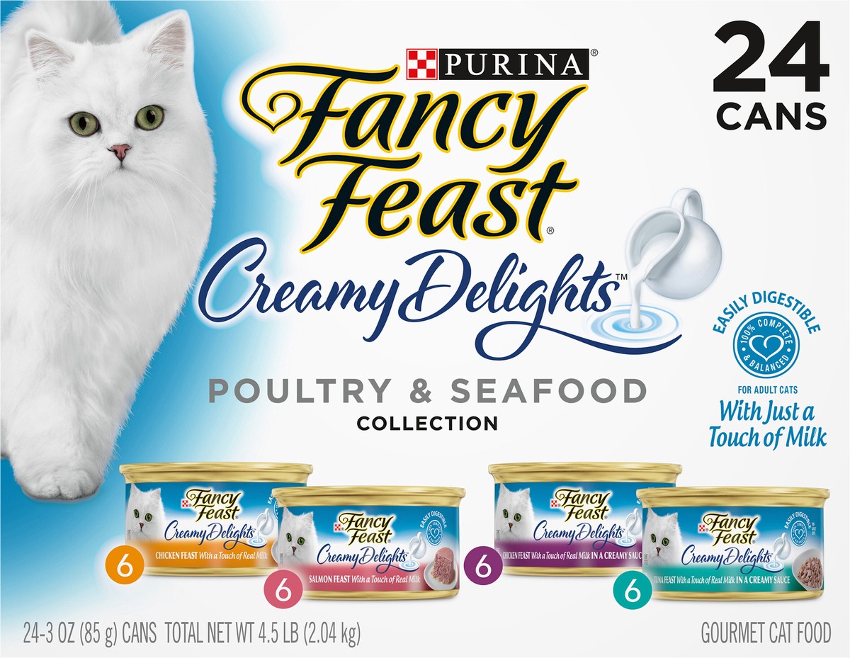 slide 9 of 9, Fancy Feast Purina Fancy Feast Wet Cat Food Variety Pack, Creamy Delights Poultry & Seafood Collection, 24 ct