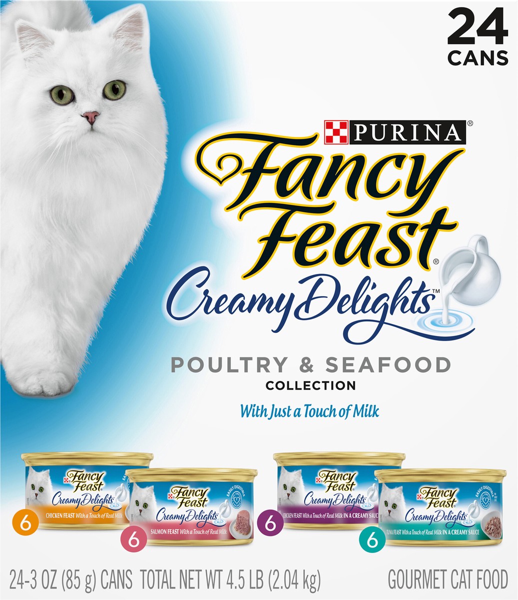 slide 3 of 9, Fancy Feast Purina Fancy Feast Wet Cat Food Variety Pack, Creamy Delights Poultry & Seafood Collection, 24 ct