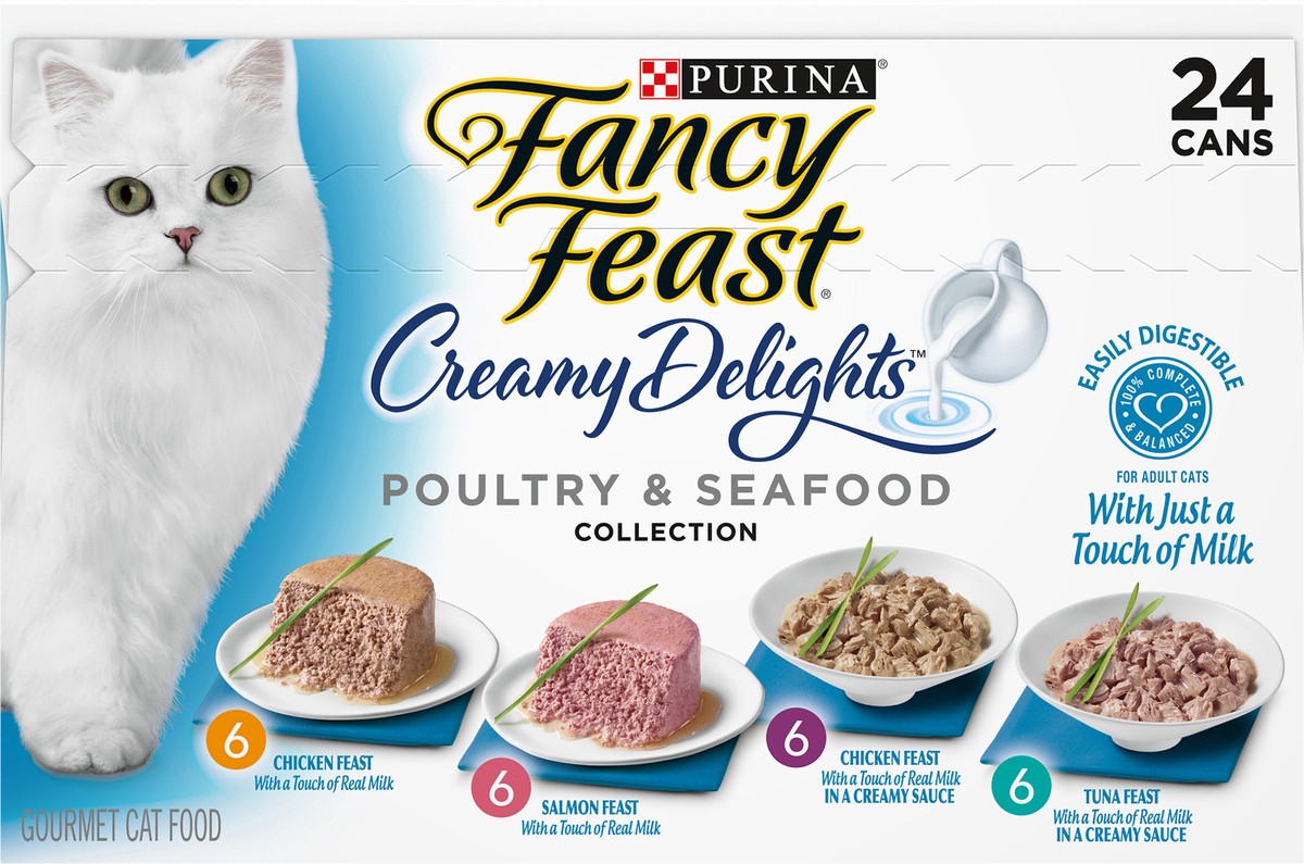 slide 4 of 9, Fancy Feast Purina Fancy Feast Wet Cat Food Variety Pack, Creamy Delights Poultry & Seafood Collection, 24 ct