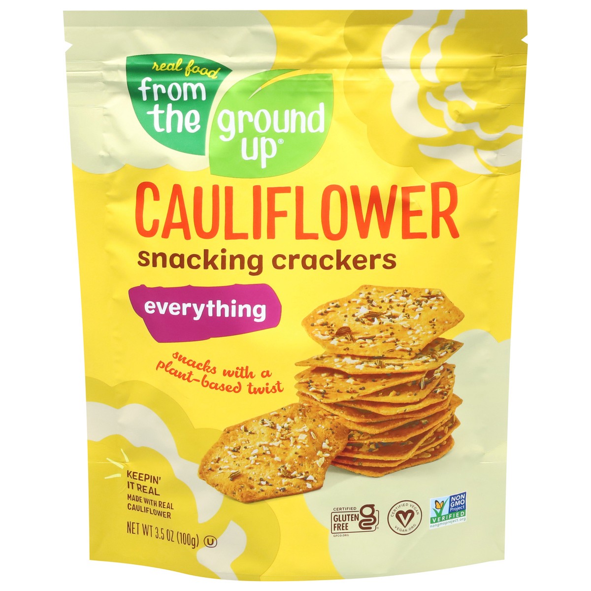 slide 2 of 14, Real Food From the Ground Up Everything Cauliflower Everything Snacking Crackers 3.5 oz, 1 ct