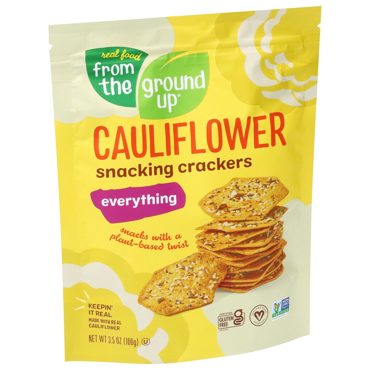 slide 6 of 14, Real Food From the Ground Up Everything Cauliflower Everything Snacking Crackers 3.5 oz, 1 ct