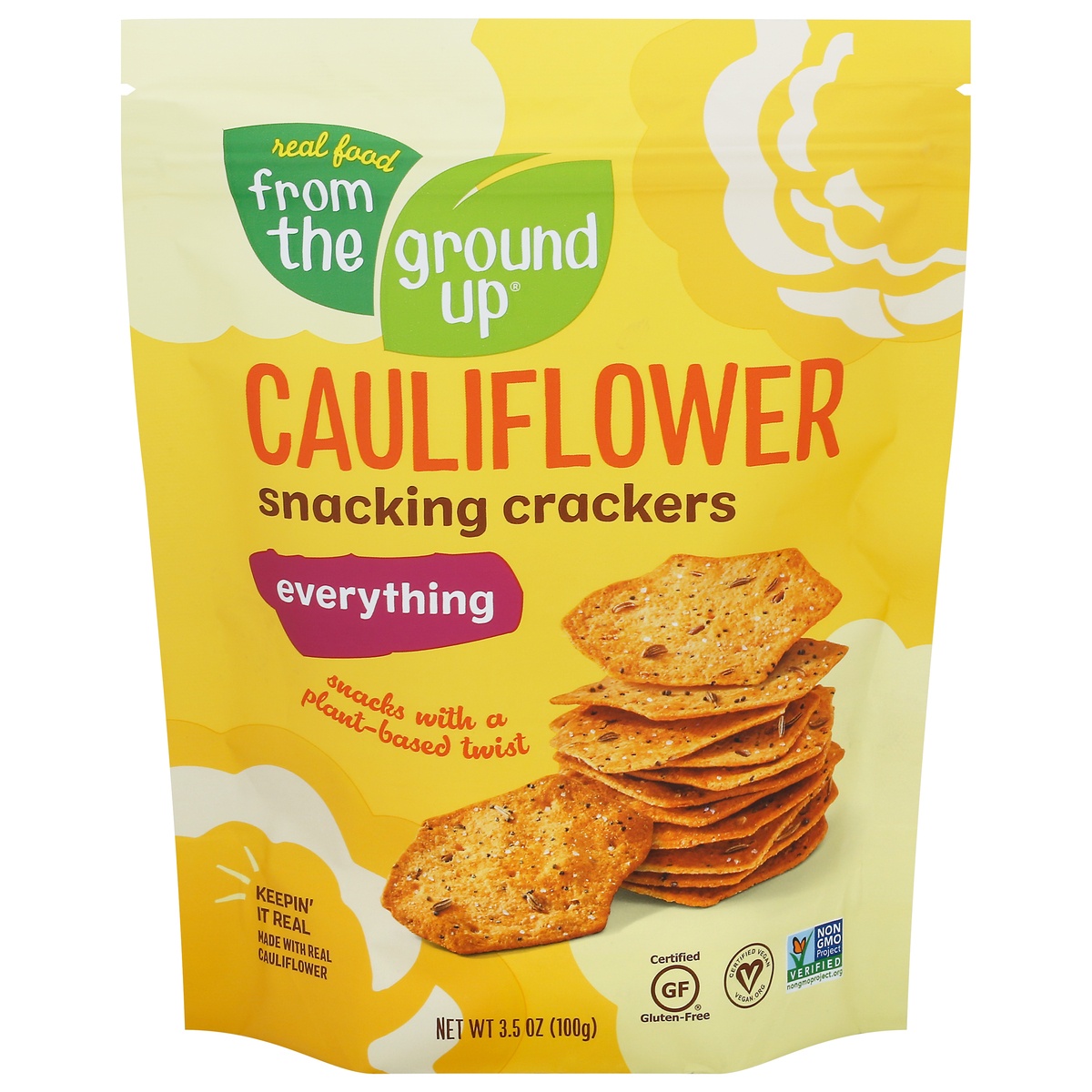 slide 1 of 1, From The Ground Up Cauliflower Snacking Crackers Everything Pouch, 3.5 oz