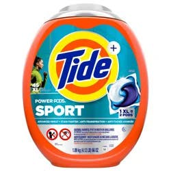 Tide Power Pods Sport Laundry Detergent Pacs, 45 Count, Advanced Sweat + Stain Fighter, laundry soap detergent pacs