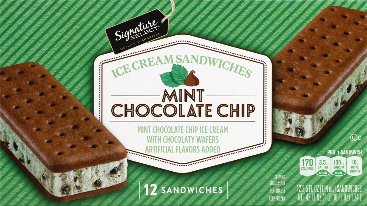 slide 5 of 7, Signature Select Mint Chocolate Chip Ice Cream Sandwiches 12 - 3.5 fl oz Sandwiches, 12 ct