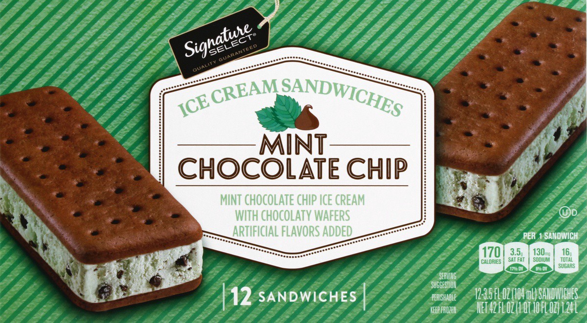 slide 7 of 7, Signature Select Mint Chocolate Chip Ice Cream Sandwiches 12 - 3.5 fl oz Sandwiches, 12 ct