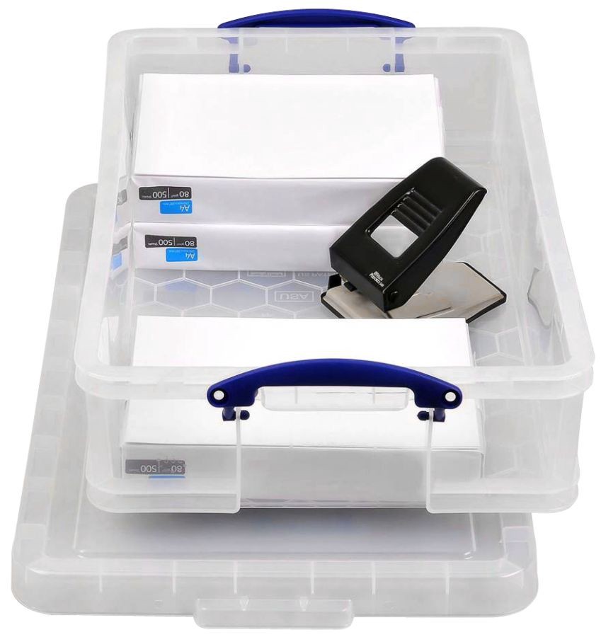 slide 3 of 3, Really Useful Boxes Really Useful Box Plastic Storage Box, Clear, 28 in x 17 3/8 in x 6 5/8 in; 33 liter