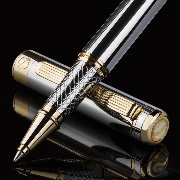 slide 2 of 10, Scriveiner Classic Rollerball Pen, Medium Point, 0.7 Mm, Silver Chrome/Gold Barrel, Black Ink, 1 ct