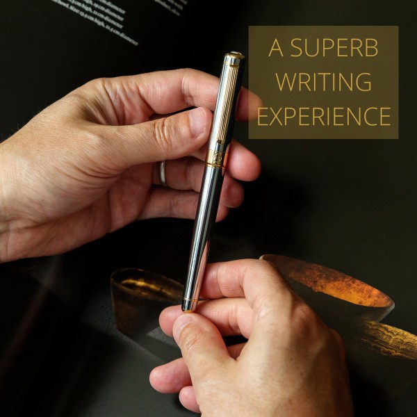 slide 3 of 10, Scriveiner Classic Rollerball Pen, Medium Point, 0.7 Mm, Silver Chrome/Gold Barrel, Black Ink, 1 ct