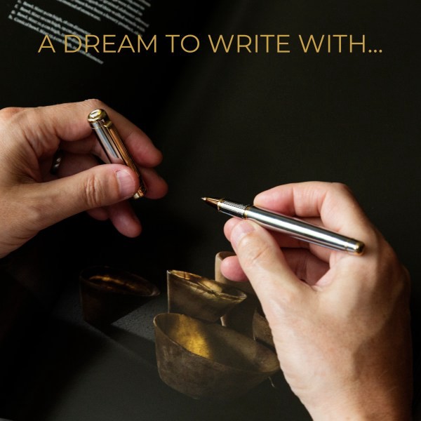 slide 4 of 10, Scriveiner Classic Rollerball Pen, Medium Point, 0.7 Mm, Silver Chrome/Gold Barrel, Black Ink, 1 ct