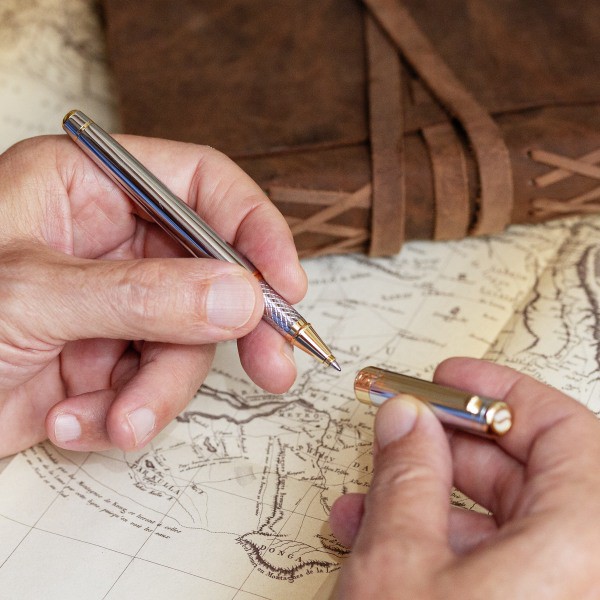 slide 9 of 10, Scriveiner Classic Rollerball Pen, Medium Point, 0.7 Mm, Silver Chrome/Gold Barrel, Black Ink, 1 ct