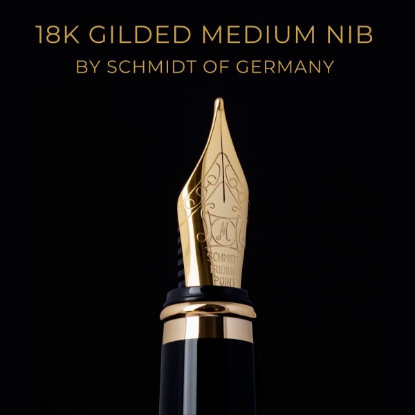 slide 9 of 10, Scriveiner Classic Fountain Pen, Medium Point, 0.7 mm, Black/Gold Barrel, Black/Blue Ink, 1 ct