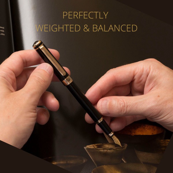 slide 4 of 10, Scriveiner Classic Fountain Pen, Medium Point, 0.7 mm, Black/Gold Barrel, Black/Blue Ink, 1 ct
