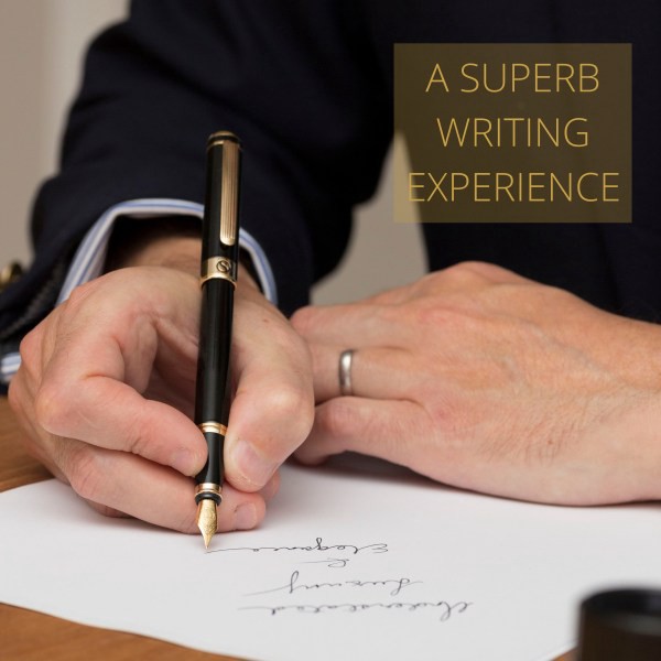 slide 10 of 10, Scriveiner Classic Fountain Pen, Medium Point, 0.7 mm, Black/Gold Barrel, Black/Blue Ink, 1 ct