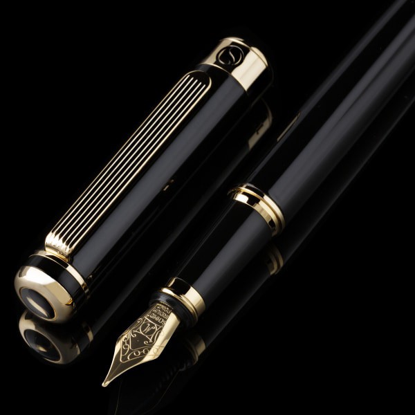 slide 2 of 10, Scriveiner Classic Fountain Pen, Medium Point, 0.7 mm, Black/Gold Barrel, Black/Blue Ink, 1 ct