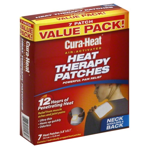 slide 1 of 1, Cura Heat Heat Therapy Patches, 7 ct; 3.8 in x 5.1 in
