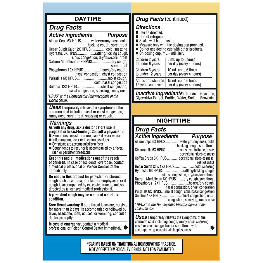 slide 2 of 5, Walgreens Homeopathic Children's Cold/Cough Day & Night Combo Flavor Free, 8 oz