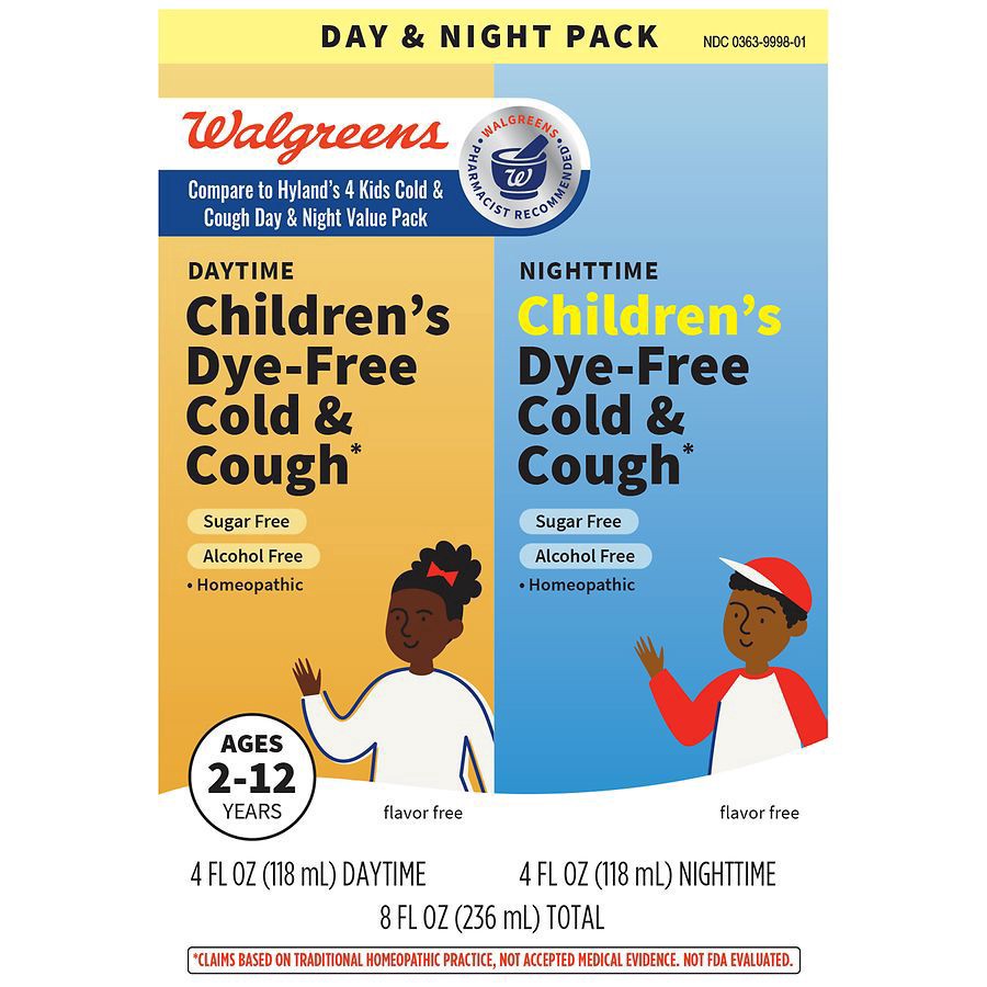 slide 1 of 5, Walgreens Homeopathic Children's Cold/Cough Day & Night Combo Flavor Free, 8 oz