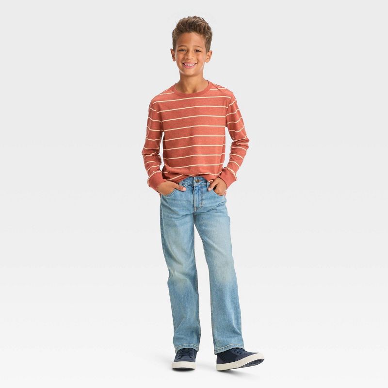 slide 3 of 3, Boys' Stretch Bootcut Fit Jeans - Cat & Jack™ Light Wash 10: Mid Rise, Adjustable Waistband, Super Stretch Denim, 1 ct