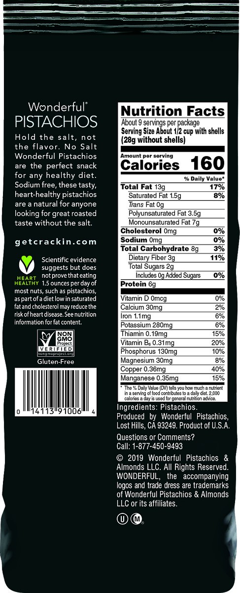 slide 2 of 6, Wonderful Pistachios, In Shell Roasted with No Salt Nuts, 16 Ounce Bag, 16 oz
