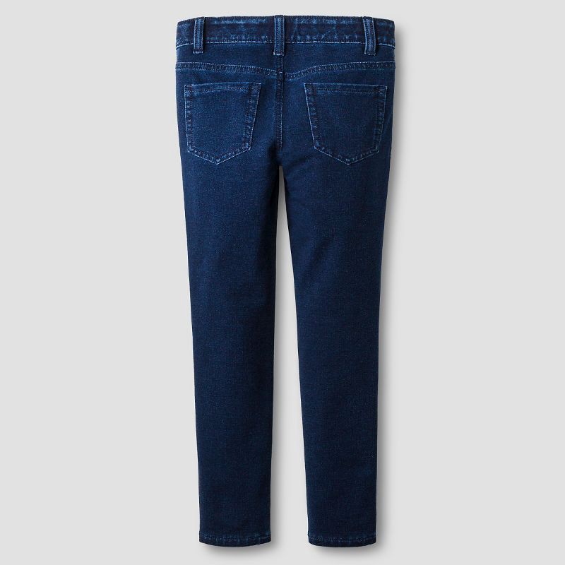 slide 2 of 4, Girls' Mid-Rise Soft Knit Jeggings - Cat & Jack™ Dark Wash XL: Cotton Blend, Adjustable Waistband, Machine Washable, 1 ct