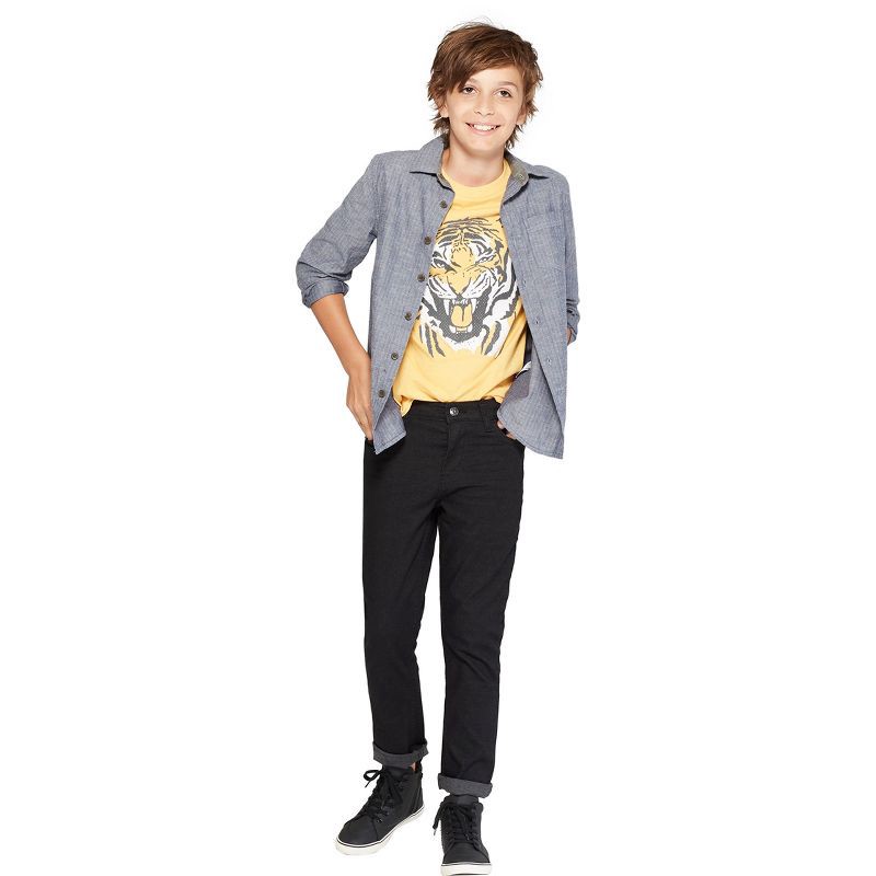 slide 3 of 8, Boys' Stretch Skinny Fit Jeans - Cat & Jack™ Black Wash 4: Mid Rise, Adjustable Waistband, Denim, Machine Washable, 1 ct