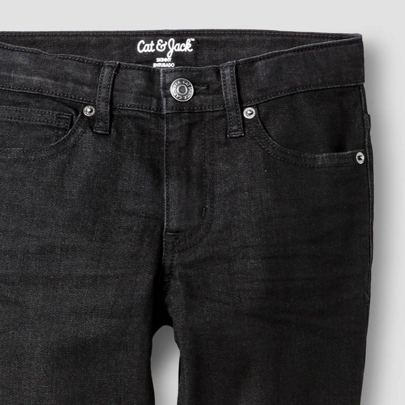 slide 5 of 8, Boys' Stretch Skinny Fit Jeans - Cat & Jack™ Black Wash 14: Denim, Adjustable Waistband, Mid Rise, 1 ct