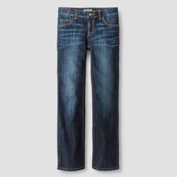 Girls' Mid-Rise Bootcut Jeans - Cat & Jack™ Dark Wash 7: Adjustable Waist, Stretch Denim