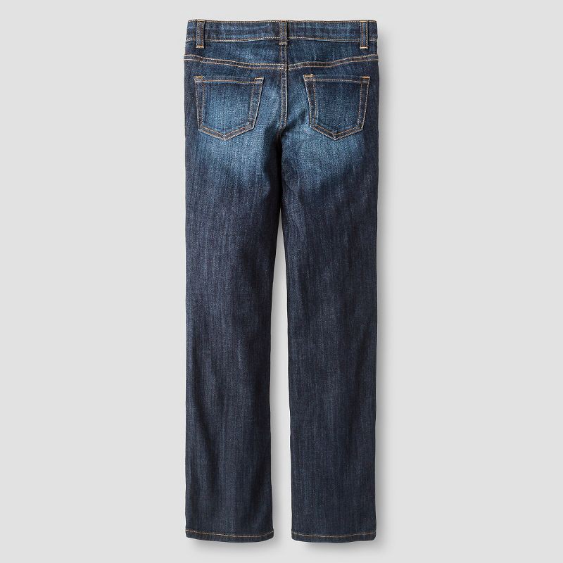 slide 2 of 3, Girls' Mid-Rise Bootcut Jeans - Cat & Jack™ Dark Wash 10: Cotton Blend, Adjustable Waistband, Stretch Denim, Full Length, 1 ct
