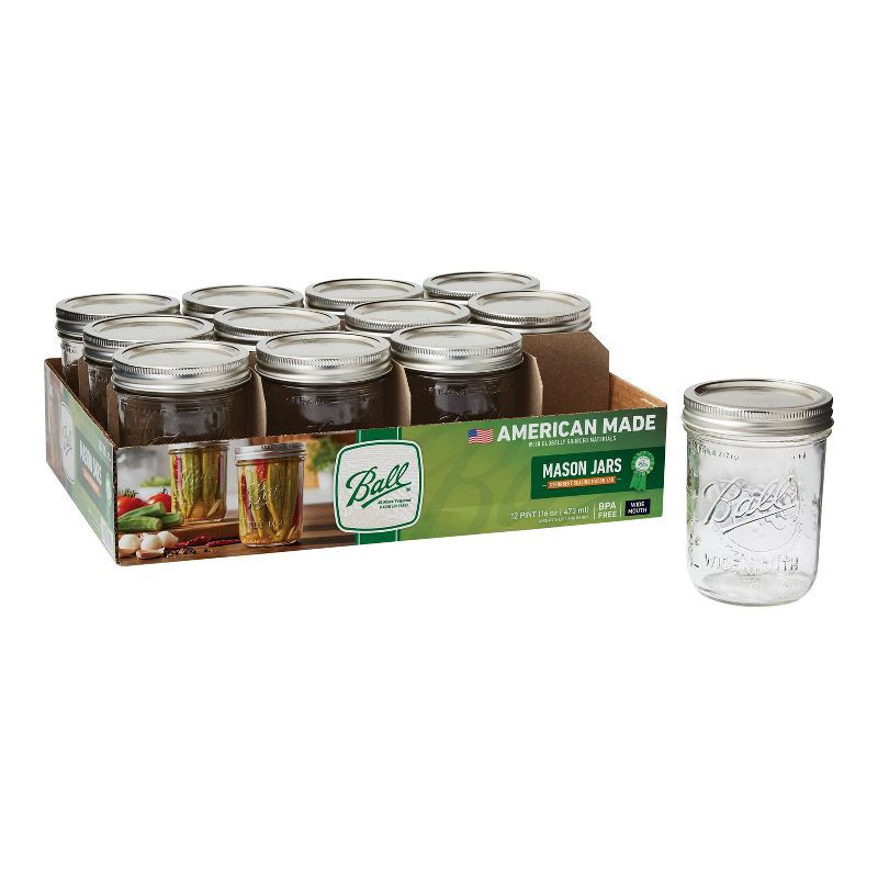 slide 1 of 7, Ball 16oz 12pk Glass Wide Mouth Mason Jar with Lid and Band, 12 ct; 16 oz