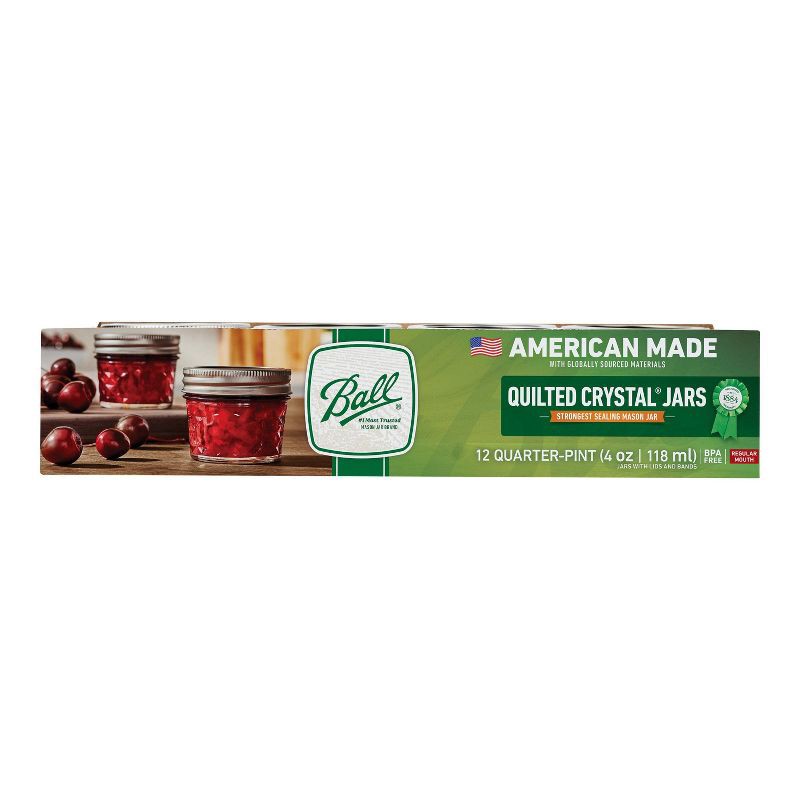 slide 1 of 4, Ball 4oz 12pk Glass Regular Mouth Quilted Mason Jar with Lid and Band, 12 ct; 4 oz