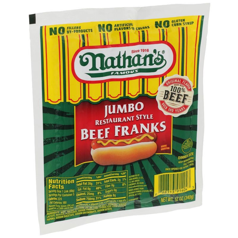 slide 2 of 5, Nathan's Famous Jumbo Restaurant Style Beef Franks - 12oz/5ct, 12 oz, 5 ct