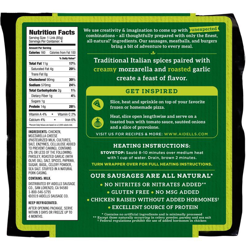 slide 3 of 4, Aidells Italian Style with Mozzarella Cheese Smoked Chicken Sausage - 12oz/4ct, 4 ct; 12 oz