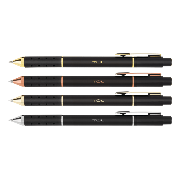 slide 5 of 6, TUL Element Retractable Ballpoint Pens, Medium Point, Black Barrel/Assorted Metal Accents, Black Ink, 4 ct; 1 mm