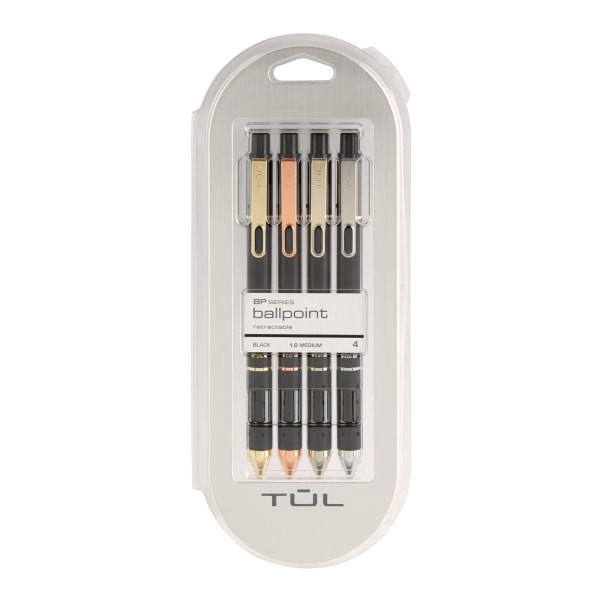 slide 1 of 6, TUL Element Retractable Ballpoint Pens, Medium Point, Black Barrel/Assorted Metal Accents, Black Ink, 4 ct; 1 mm