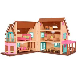 Li'l Woodzeez Toy House with Furniture 20pc - Honeysuckle Hillside Cottage: 4-Inch & 3-Inch Dollhouse Playset