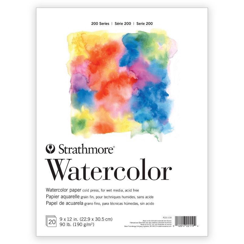 slide 1 of 5, 9"x12" Watercolor Paper Pad 20 Sheets - Strathmore: Sketch & Drawing Pad, Matte Finish, Top Bound, 90 lb, White, 20 sheets, 90 lb