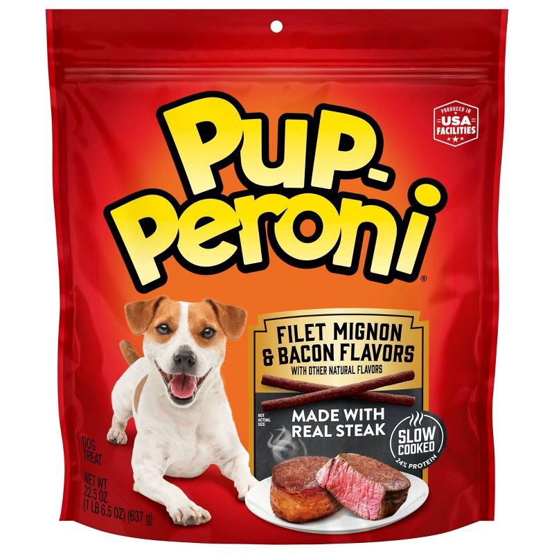slide 1 of 7, Pup-Peroni Filet Mignon, Beef & Bacon Flavor Chewy Dog Treats - 22.5oz, 22.5 oz