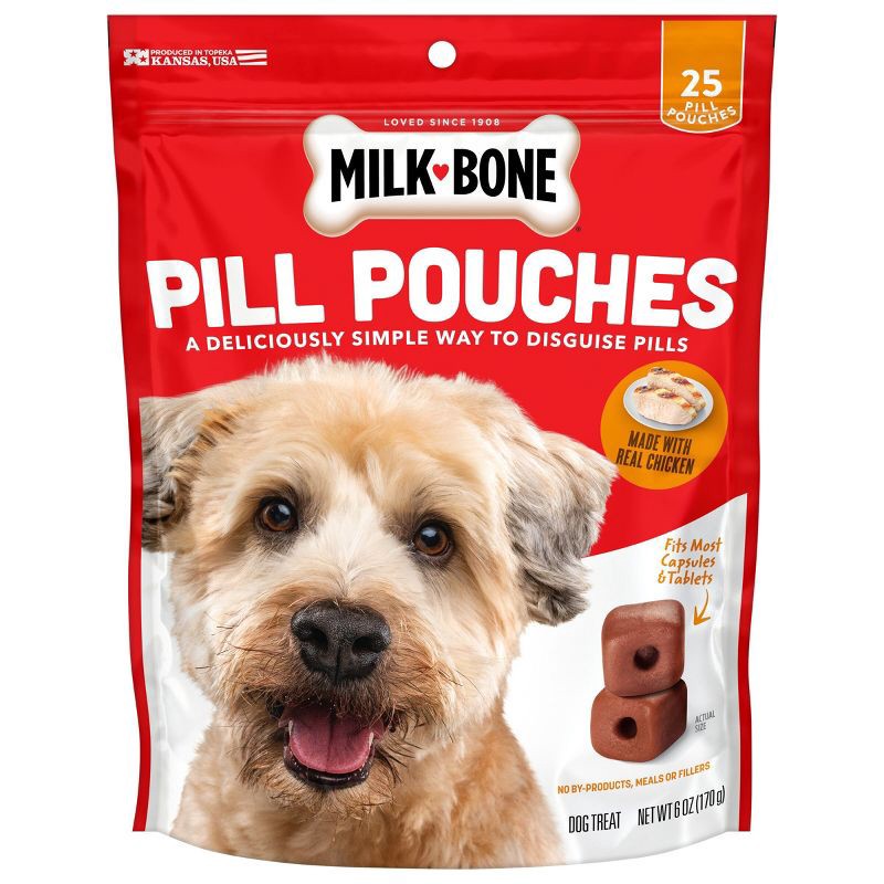 slide 1 of 8, Milk-Bone Chewy Dog Treats Bone Pill Pouches Chicken Flavor 6oz, 6 oz