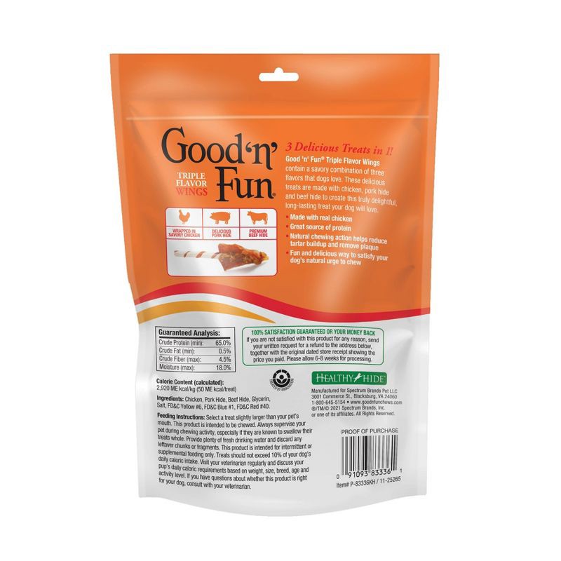 slide 2 of 12, Good 'n' Fun Triple Flavor Wings Rawhide Beef, Chicken and Pork Flavor Dog Treats - 4oz, 4 oz