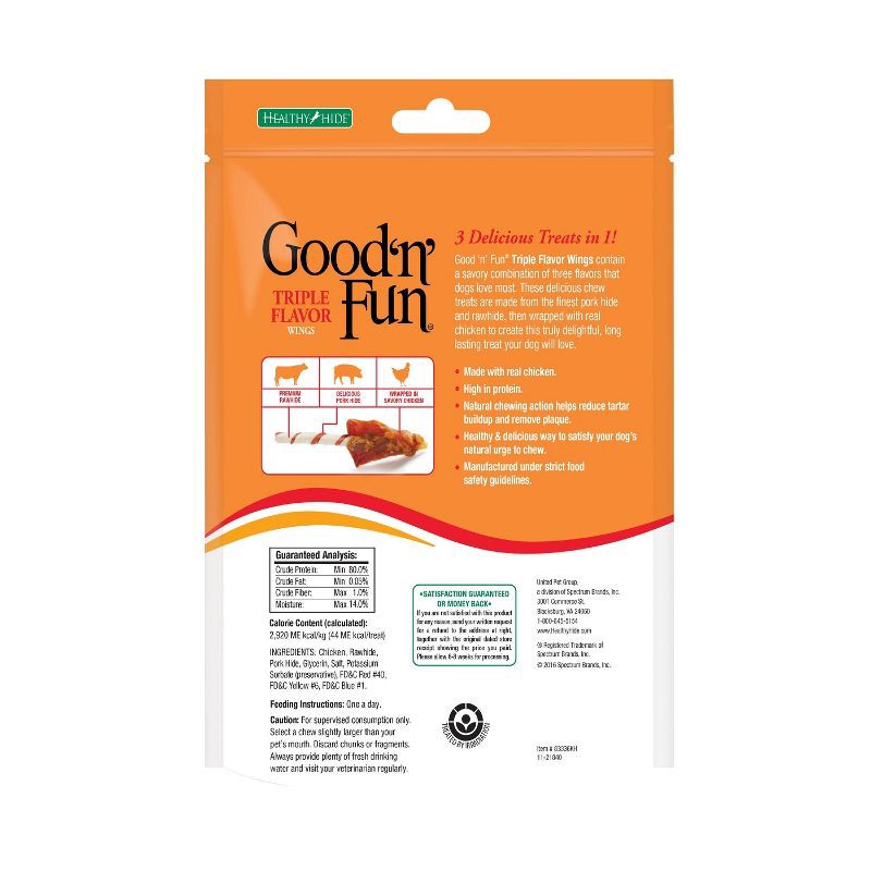 slide 3 of 10, Good 'n' Fun Triple Flavor Wings Rawhide Beef, Chicken and Pork Flavor Dog Treats - 4oz, 4 oz