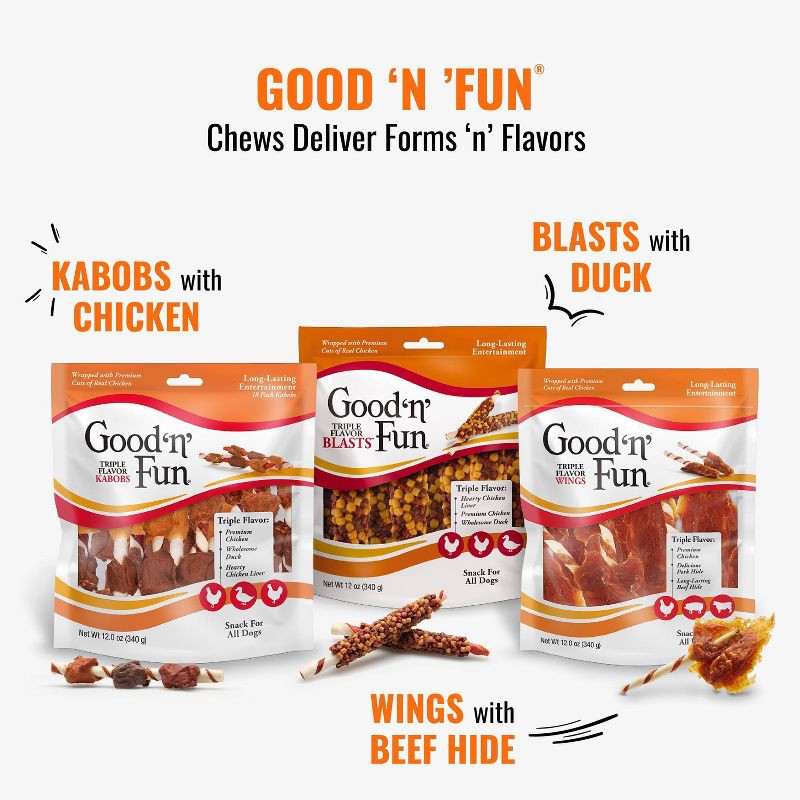 slide 10 of 11, Good 'n' Fun Triple Flavor Pork, Beef and Chicken Kabobs Long Lasting Rawhide Dog Treats - 4oz, 4 oz