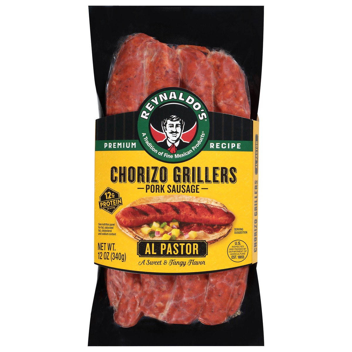 slide 4 of 4, Reynaldo's Premium Recipe Chorizo Grillers Al Pastor Pork Sausage 12 oz, 12 oz
